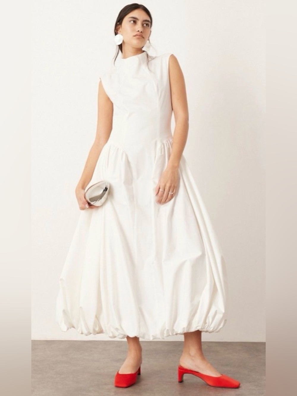 White Puffball Drop Waist sleeveless dress